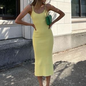 Zara yellow Ribbed midi dress small